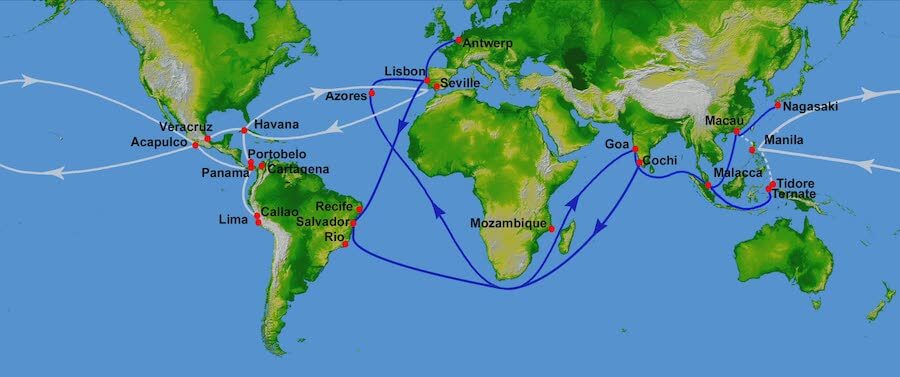 Portuguese (white) and Spanish (blue) Treasure Fleet Routes